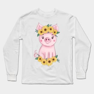 Cute Sunflower Pig Long Sleeve T-Shirt